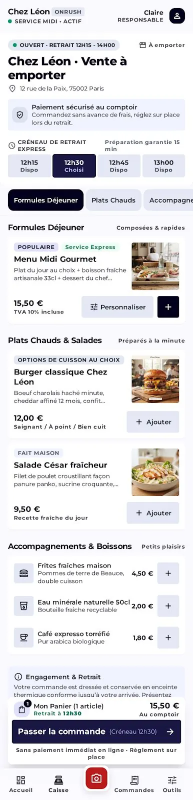 Le site de commande Chez Léon, préparé à partir de la carte